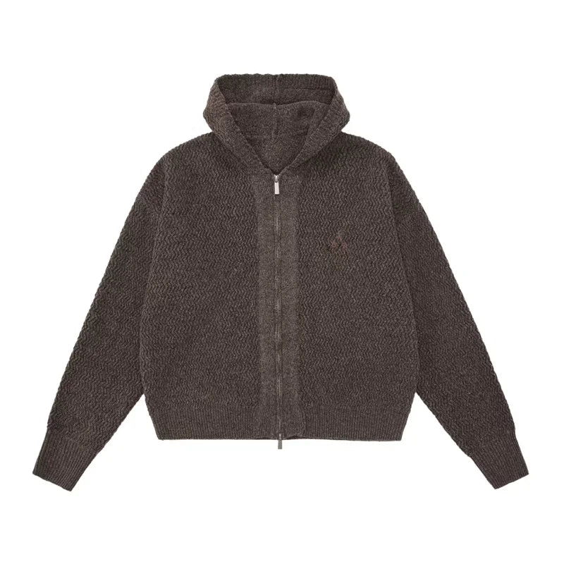 FPA Colorblock Zip-Up Knit Hoodie Cardigan for Spring and Autumn