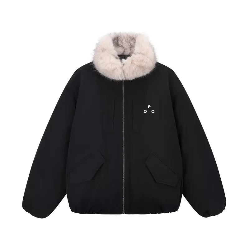 FPA Eco-Friendly Green Down Parka with Faux Fur Trim for Winter