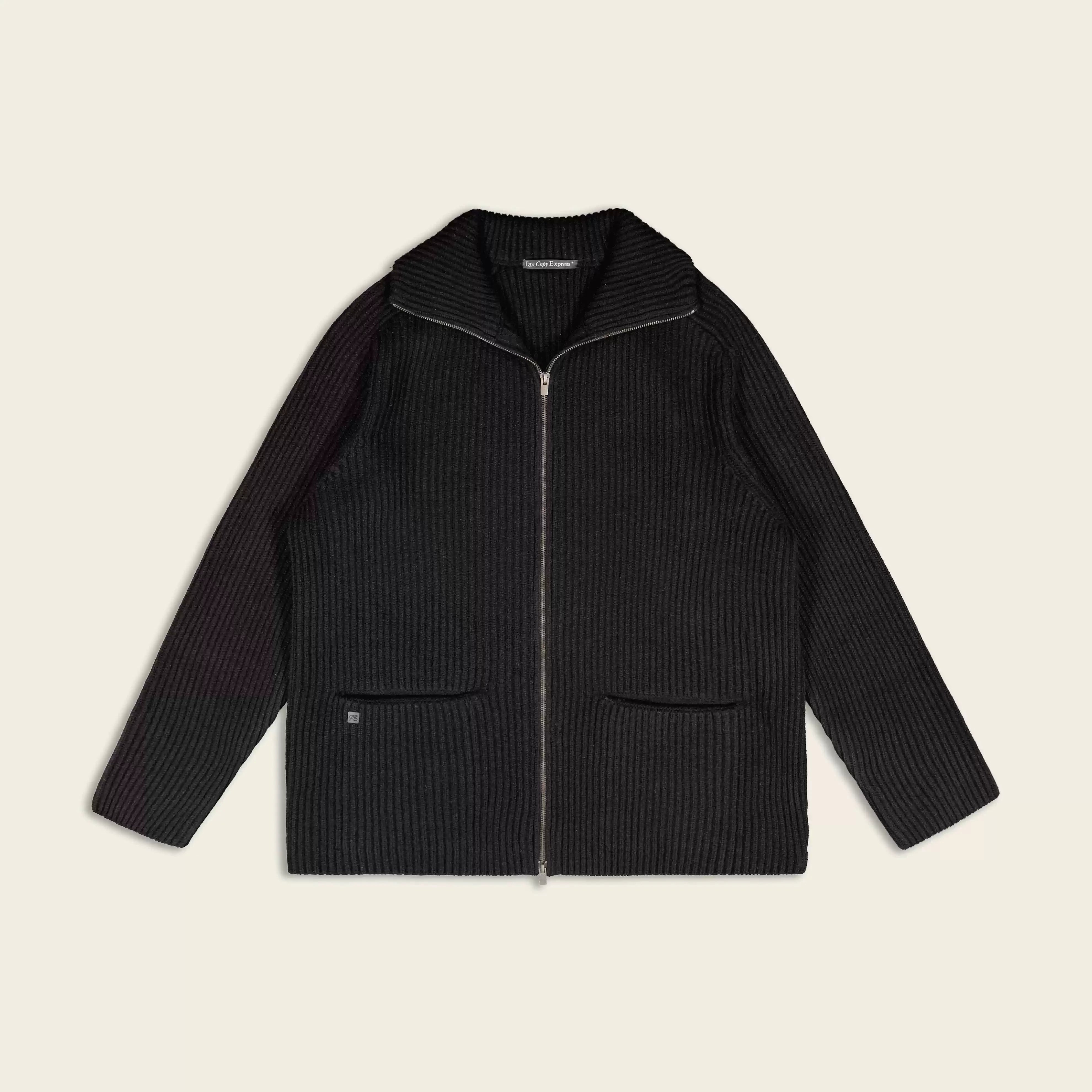 Fax Copy Express Oversized Ribbed Zip-Up Cardigan