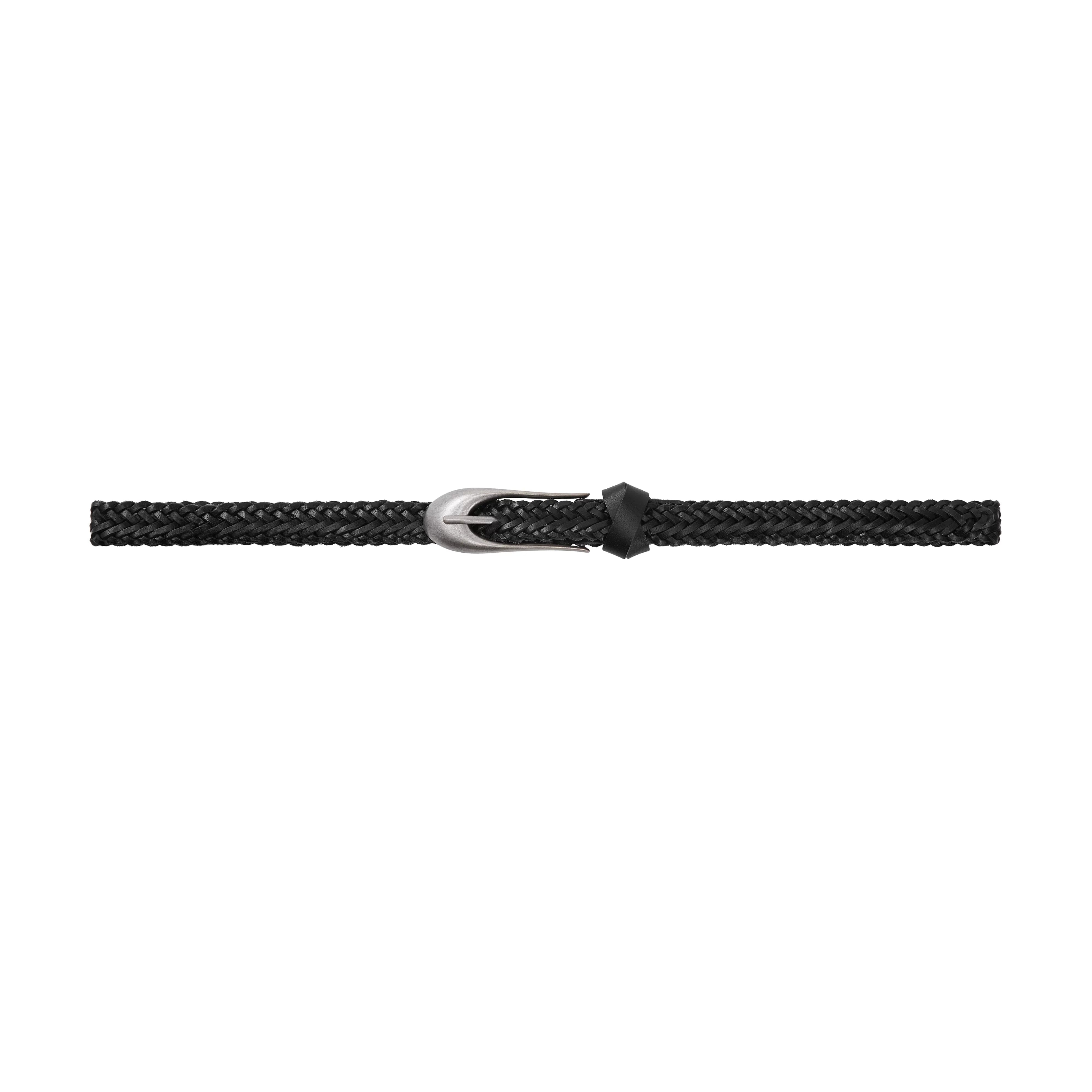 Fax Copy Express Men's Black Leather Belt with Braided Detail and Dual Prong Buckle
