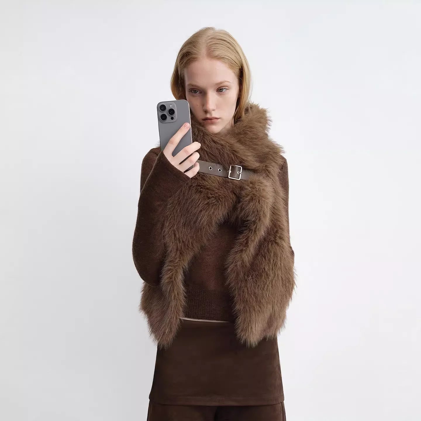 RARELY ALIKE Eco-Friendly Faux Fur Vest - Gray Brown Leopard Print