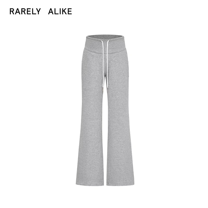 RARELY ALIKE Wide Waist Flared Ribbed Sweatpants - Black, Light Gray, Charcoal Gray