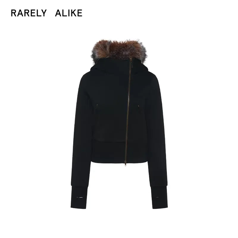 RARELY ALIKE Women's Hooded Cotton Coat with Faux Fur Trim and Plush Lining