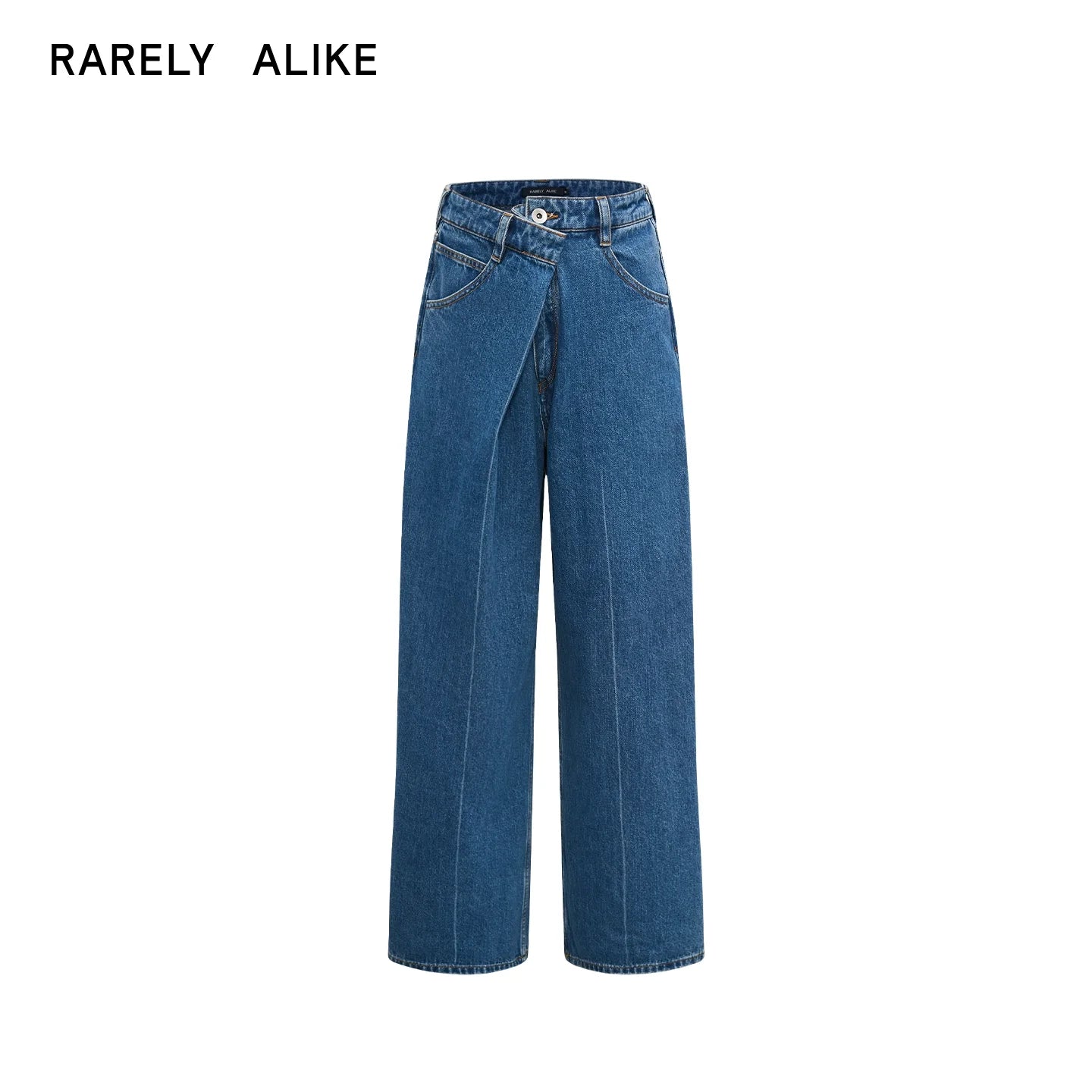 RARELY ALIKE Asymmetrical Waist Straight-Leg Jeans
