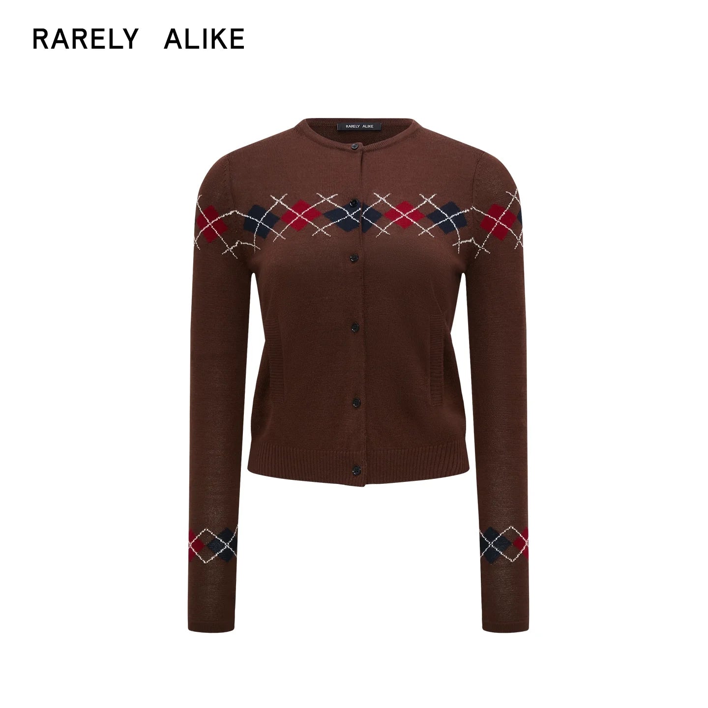 RARELY ALIKE Women's Argyle Wool Blend Cropped Cardigan - Brown and Red