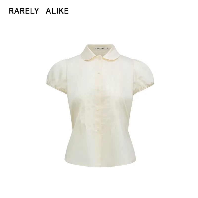 RARELY ALIKE Peter Pan Collar Short Sleeve Blouse with Waist Tie