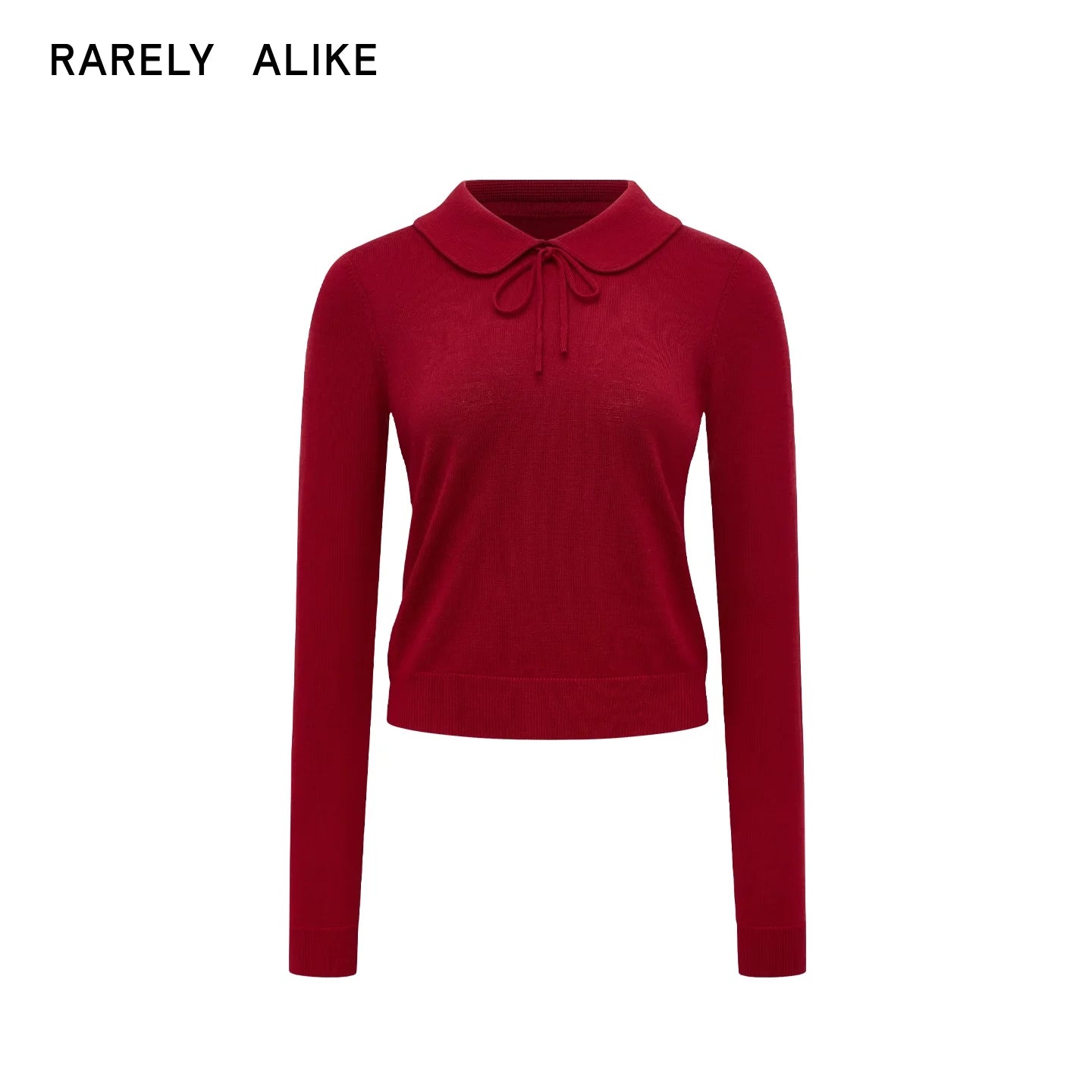 RARELY ALIKE Peter Pan Collar Wool Knit Top with Tie Detail