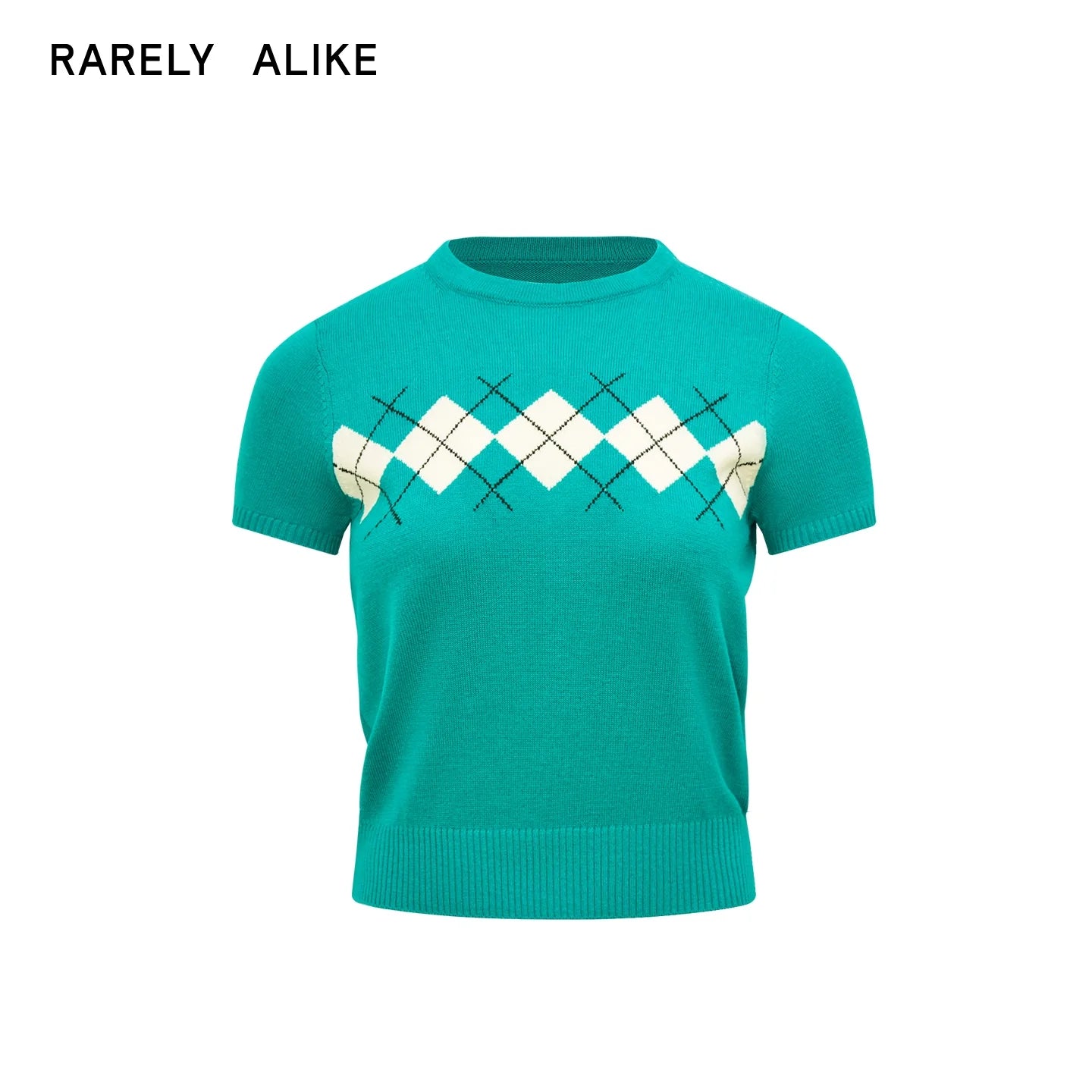 RARELY ALIKE Argyle Cropped Knit Top