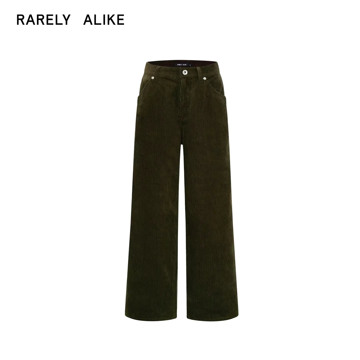 RARELY ALIKE Corduroy Loose Straight Pants - Army Green / Wine Red
