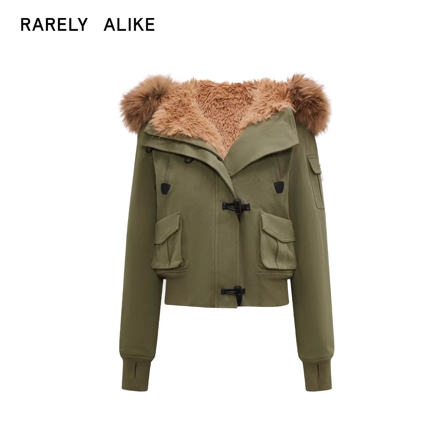 RARELY ALIKE Cropped Faux Fur Hooded Fleece-Lined Jacket