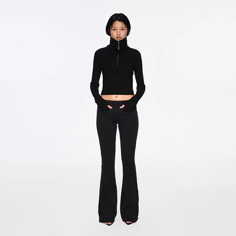 RARELY ALIKE Women's Half-Zip Wool Ribbed Knit Turtleneck Sweater