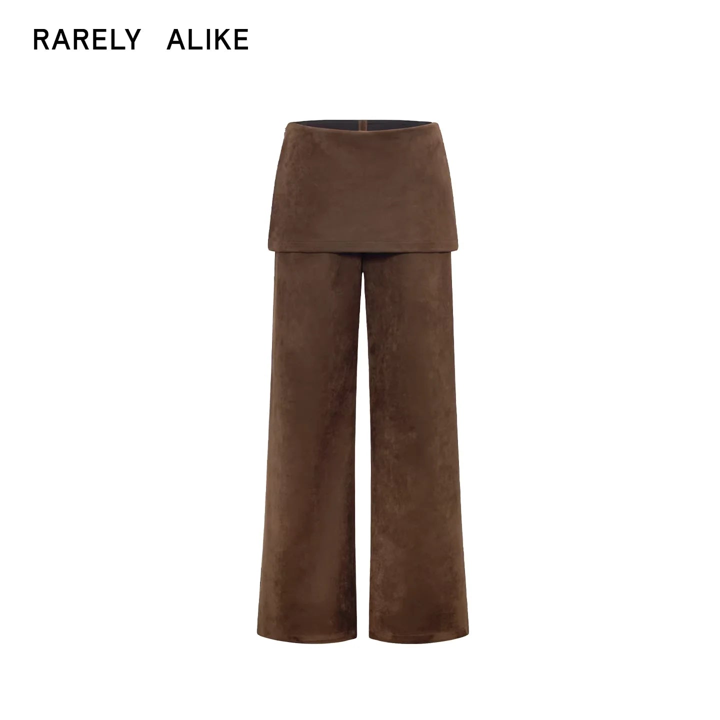 RARELY ALIKE Faux Suede Wide-Leg Skirt Pants - Brown