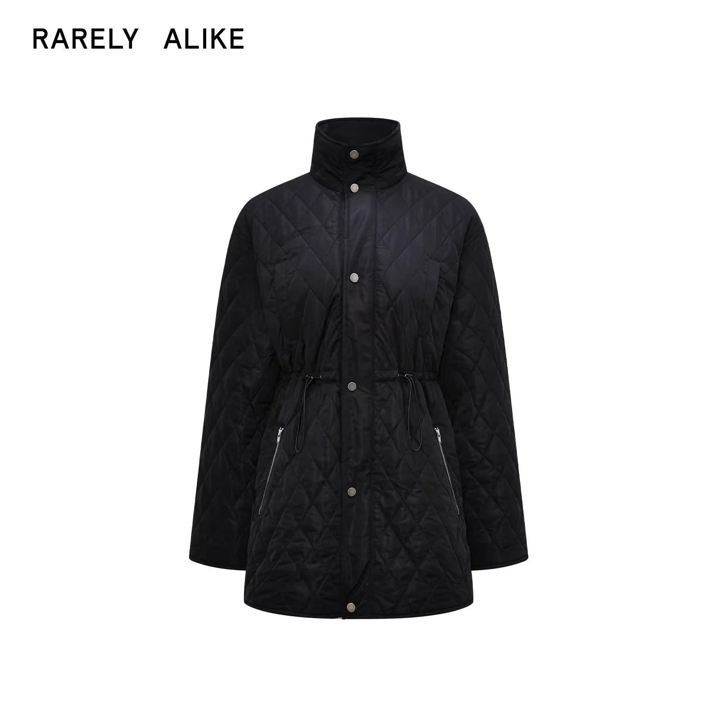 RARELY ALIKE Diamond Quilted Cinched-Waist Cotton Jacket with Stand Collar