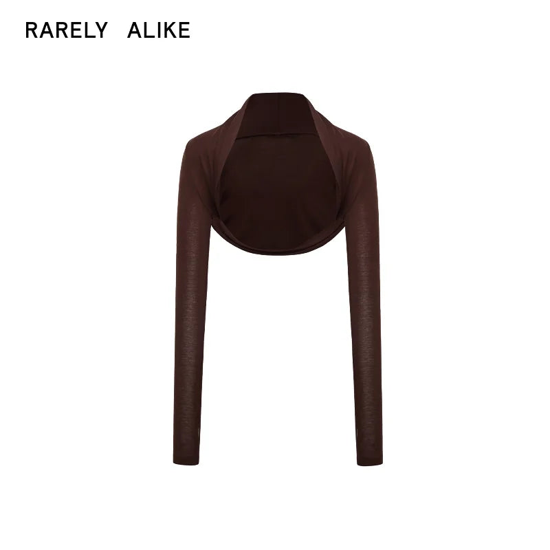 RARELY ALIKE Tencel Wool Slim Fit Knitted Arm Sleeves - Brown/Light Heather Gray