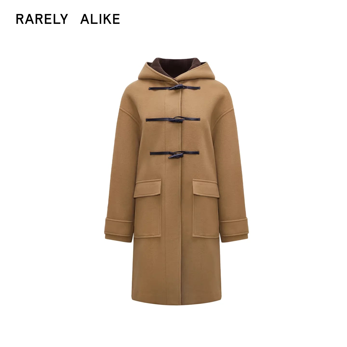 RARELY ALIKE Toggle Button Hooded Wool Coat with Faux Fur Collar