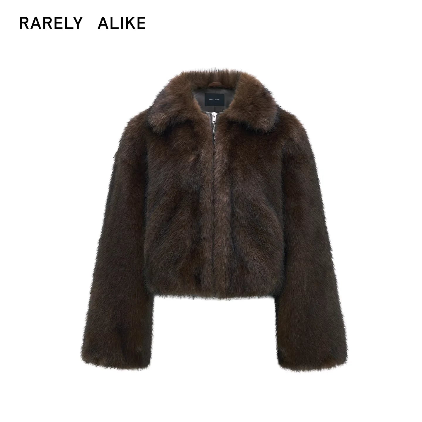 RARELY ALIKE Short Faux Fur Jacket with Suede Lining in Dark Coffee and White
