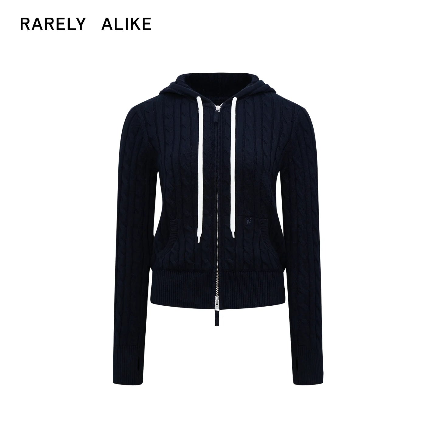 RARELY ALIKE Hooded Cable Knit Zip-Up Cardigan
