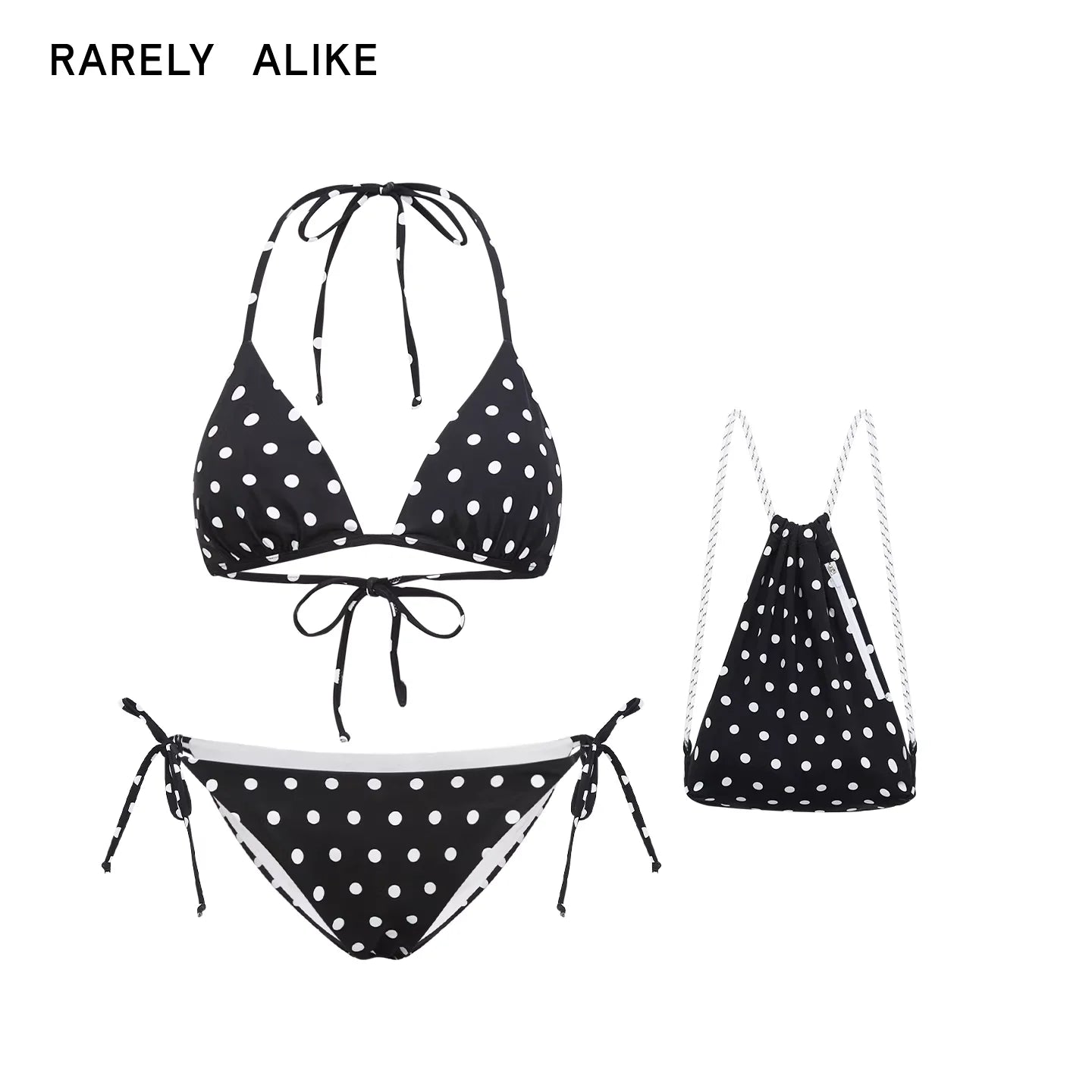 RARELY ALIKE Polka Dot Tie Bikini Three-Piece Set