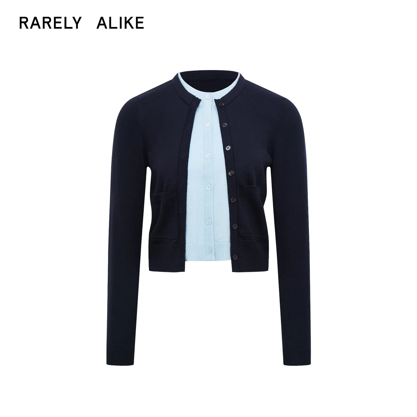 RARELY ALIKE Layered Contrast Button Cardigan Set