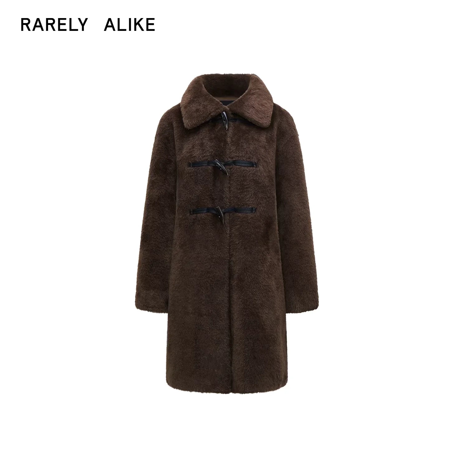 RARELY ALIKE Dark Brown Faux Shearling Coat with Toggle Closures