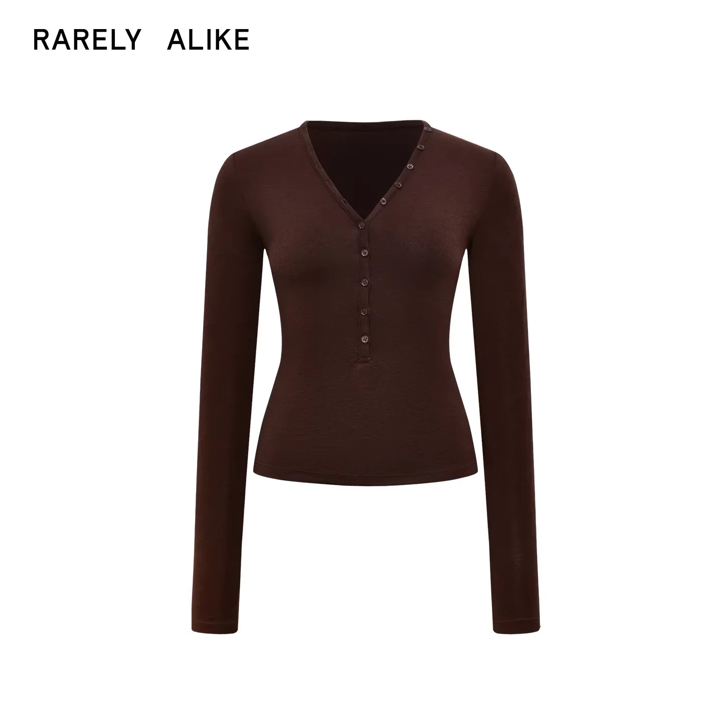 RARELY ALIKE Slim Fit V-Neck Button Knit Top