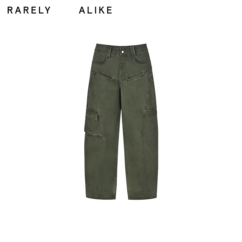RARELY ALIKE Women's Oversized Utility Cargo Pants - Khaki, Dark Navy, Black, Army Green