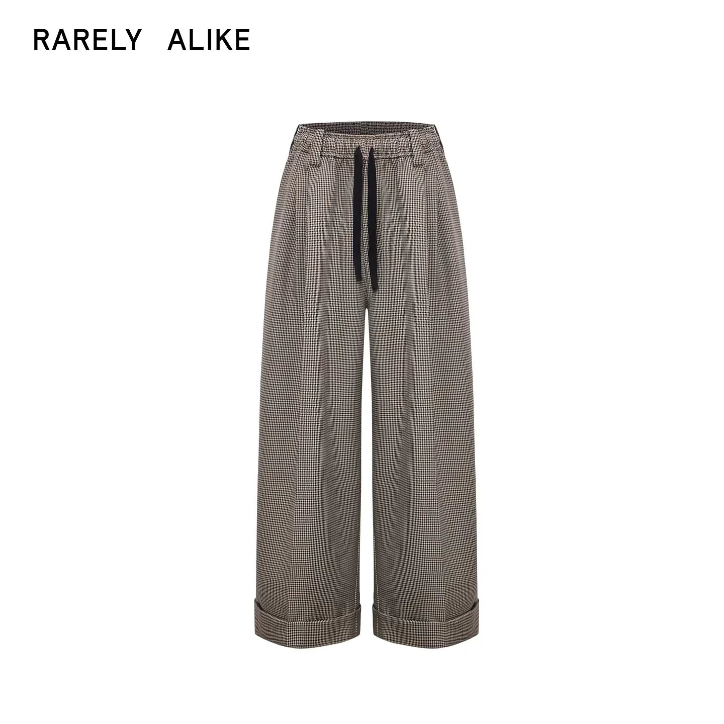 RARELY ALIKE Women's Oversized Houndstooth Wide-Leg Pants - Brown