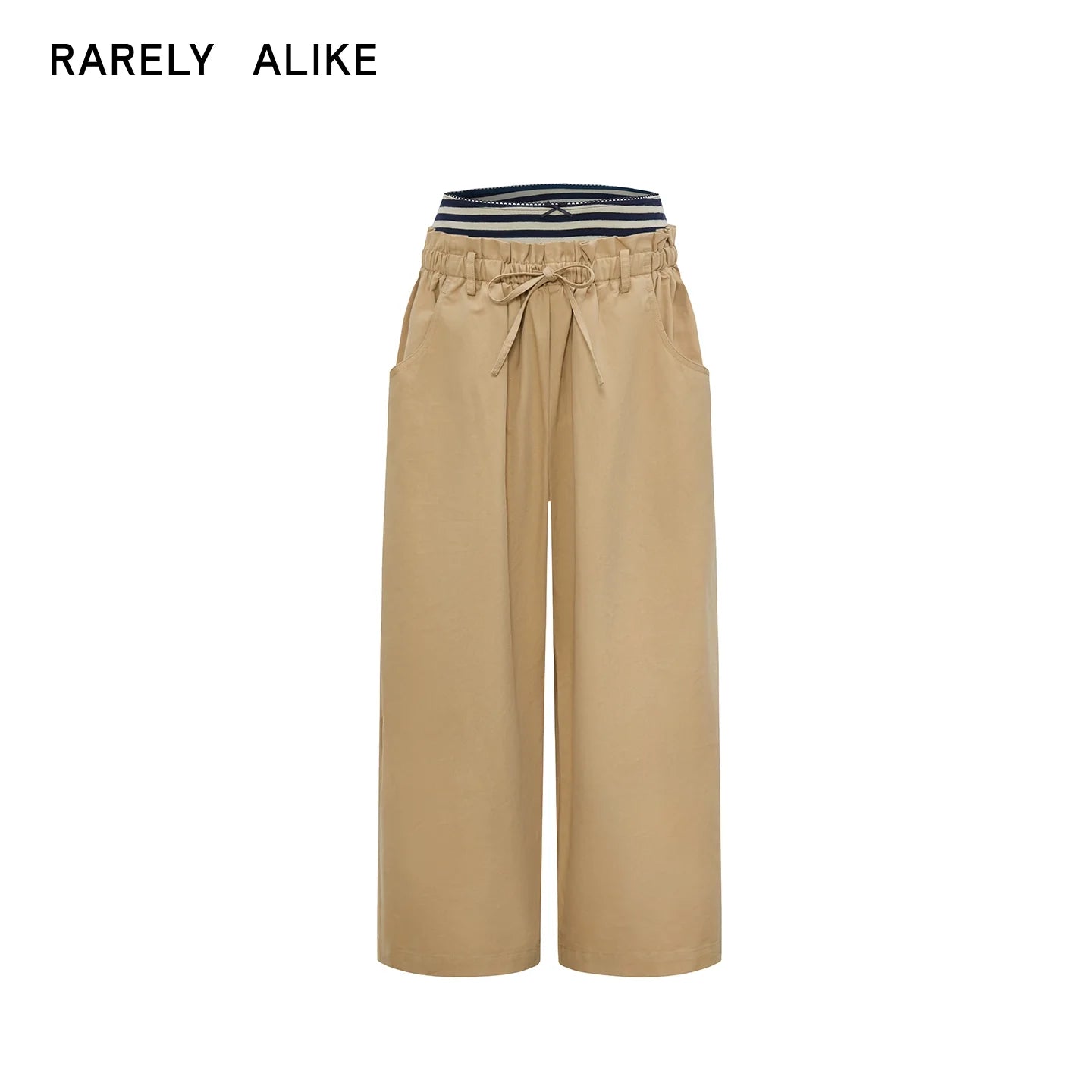 RARELY ALIKE Double Waistband Striped Patchwork Wide-Leg Cargo Pants