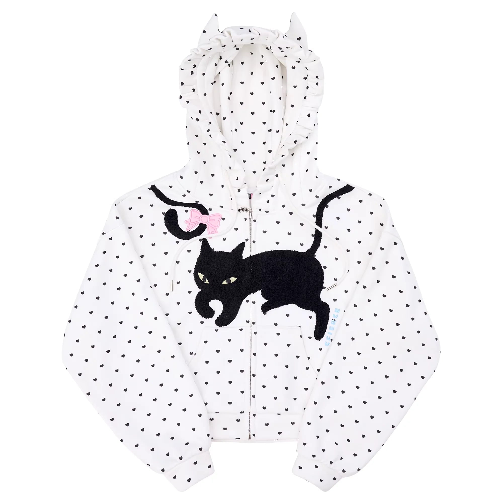 CFIERCE Cat Ear Polka Dot Hoodie Jacket with Embroidered Heart