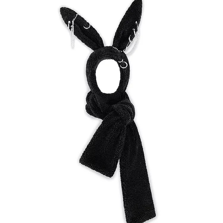 CFIERCE Fleece Bunny Ear Hood with Piercings and Scarf Wrap