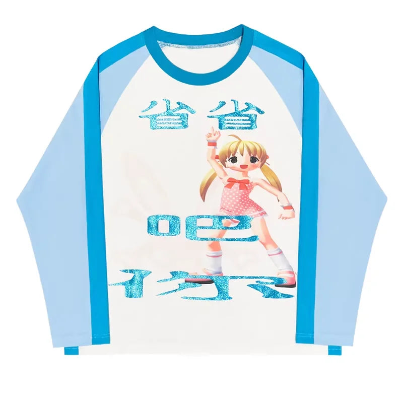 CFIERCE Glitter Print Raglan Sleeve Graphic Long Sleeve T-Shirt