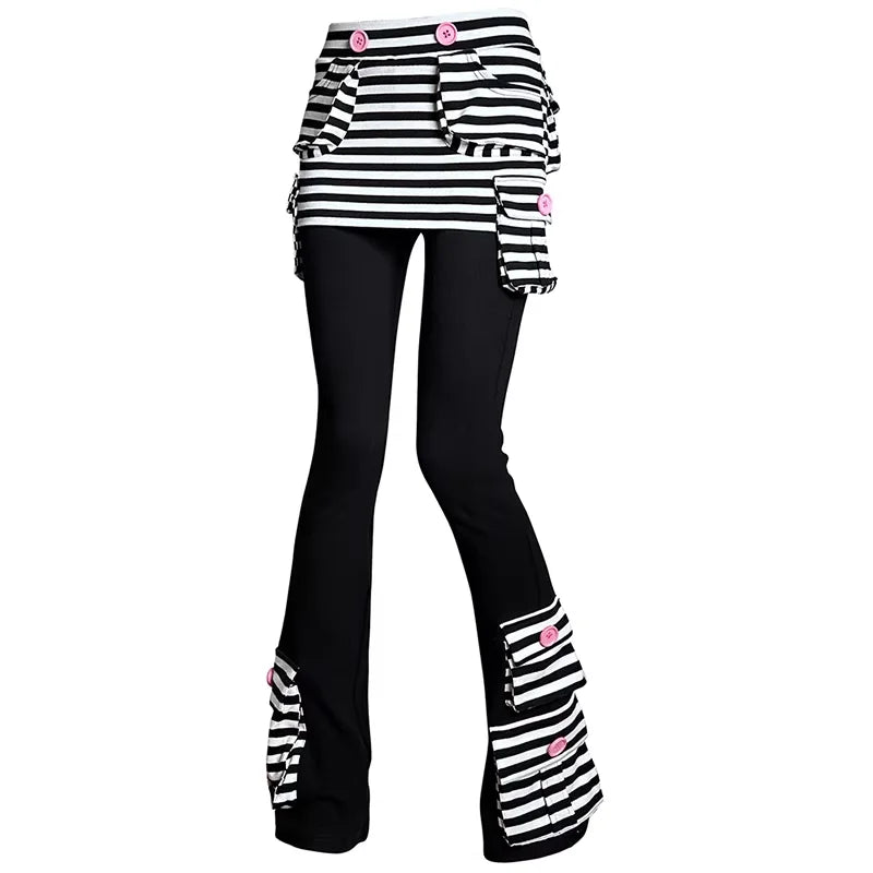 CFIERCE Striped Patchwork Flared Skort