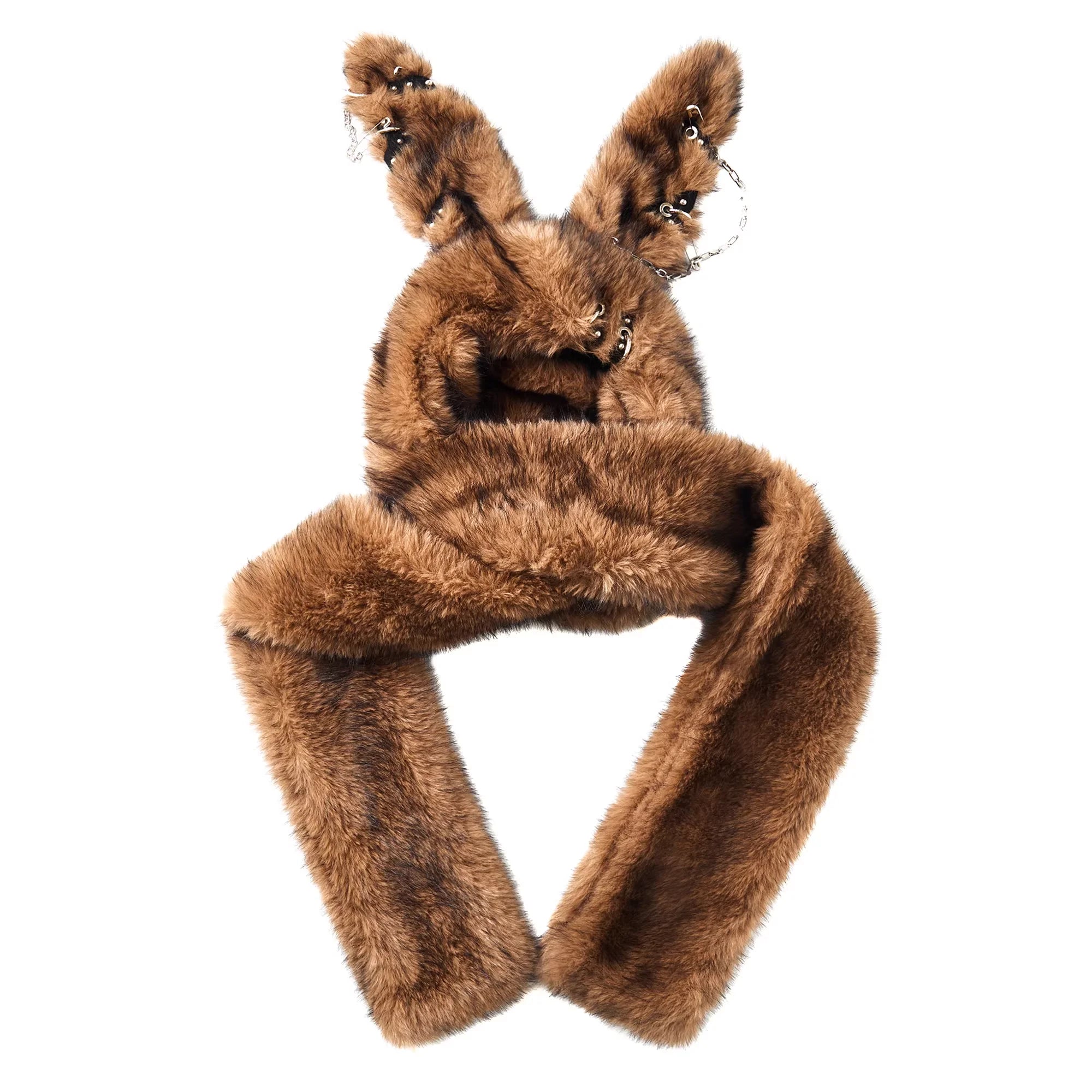 CFIERCE Faux Fur Bunny Ear Hooded Jacket with Metal Accents