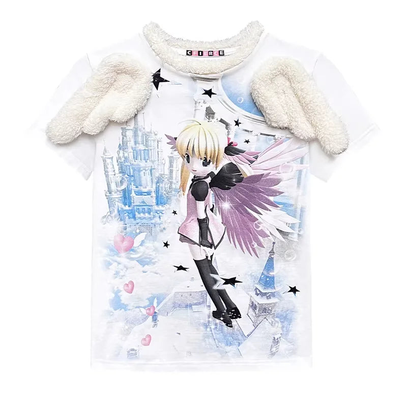 CFIERCE Anime Angel Wing Graphic T-Shirt