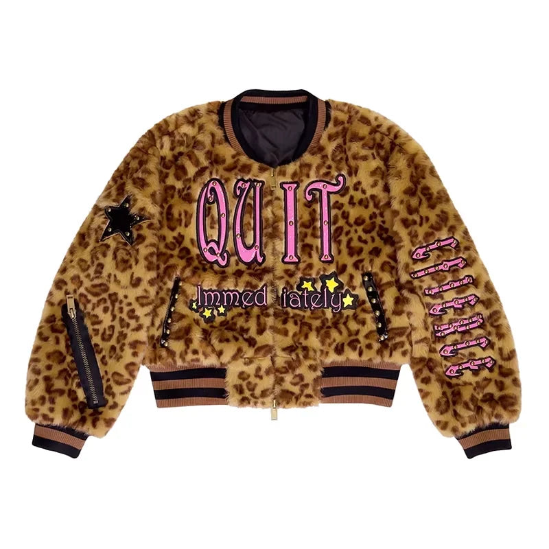 CFIERCE Cropped Leopard Faux Fur Jacket