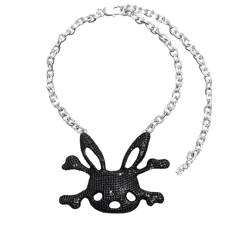 CFIERCE Crystal Bunny Skull Pendant Necklace