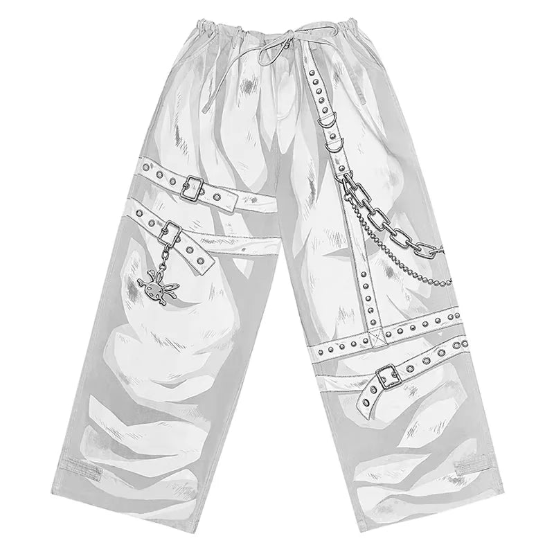 CFIERCE Hand-Painted Chain Print Wide-Leg Jeans