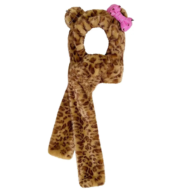 CFIERCE Leopard Print Faux Fur Hoodie with Bear Ears