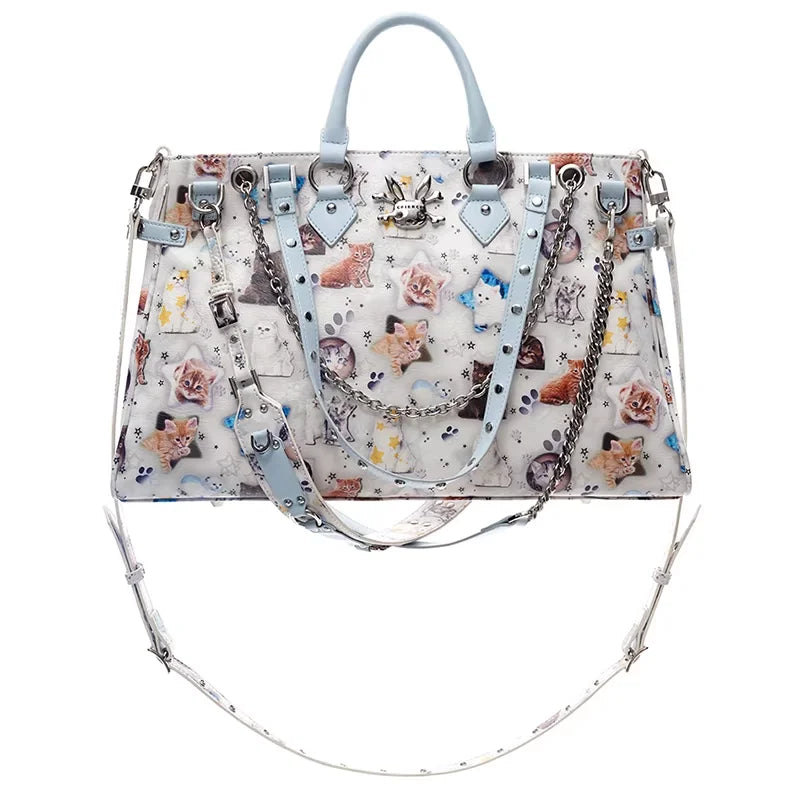 CFIERCE Cat Print Crossbody Handbag with Multi-Strap Design
