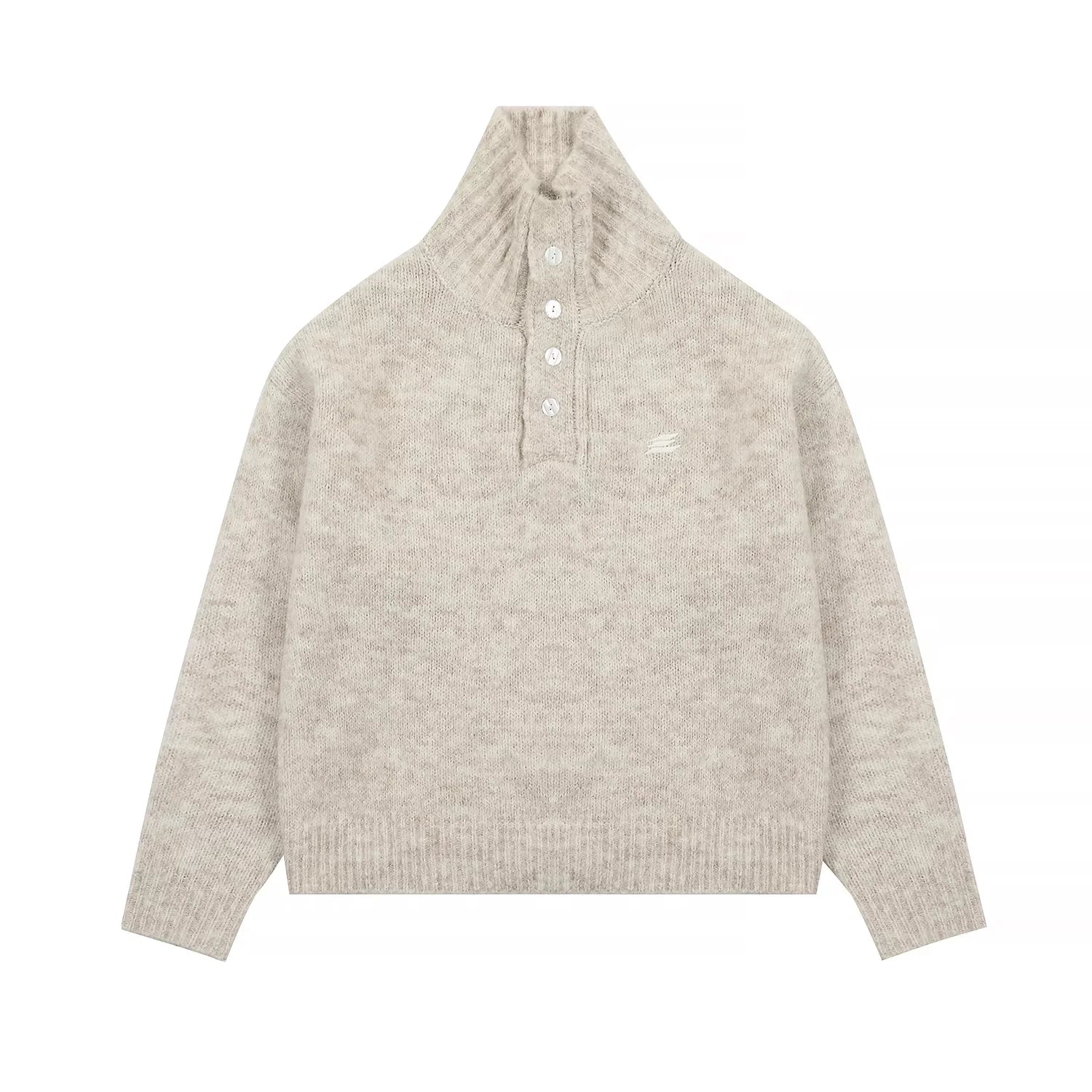 LOSTCTRL High Neck Button Knit Sweater with Embroidered Logo