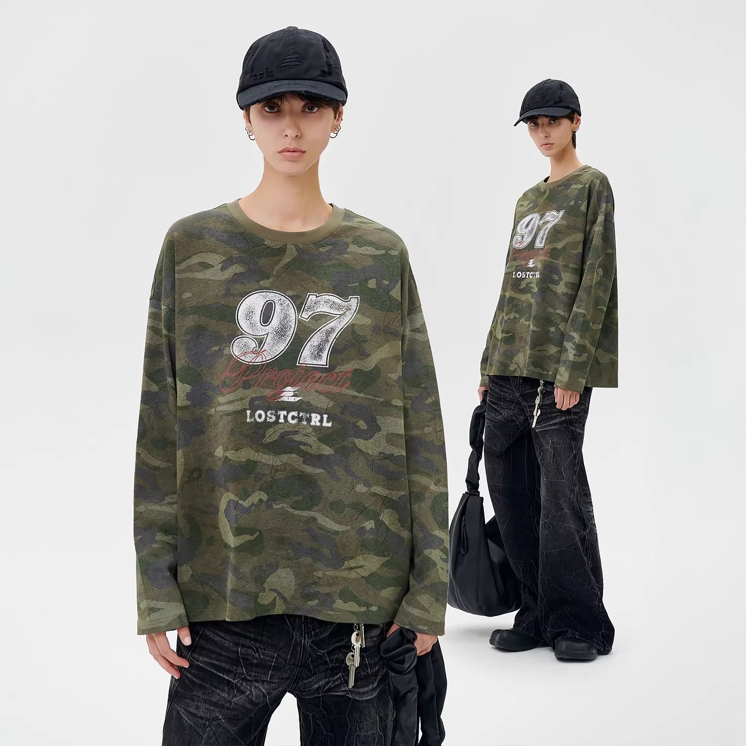 LOSTCTRL Unisex Camo Print Long Sleeve Graphic T-Shirt