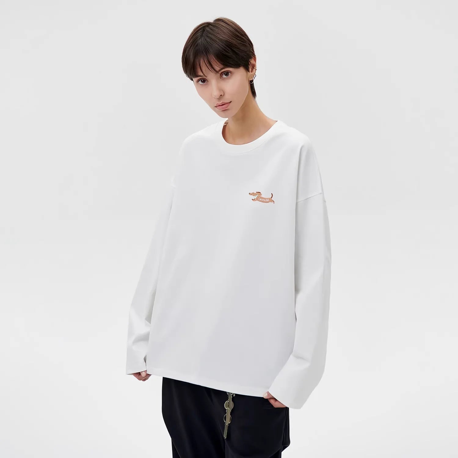 LOSTCTRL Dachshund Embroidered Cotton Long Sleeve T-Shirt