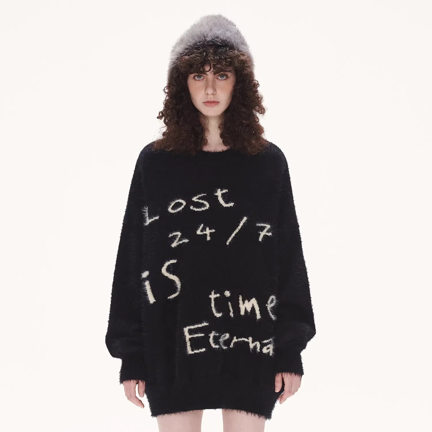 LOSTCTRL Unisex Oversized Letter Knit Sweater - Loose Fit Pullover for Autumn and Winter
