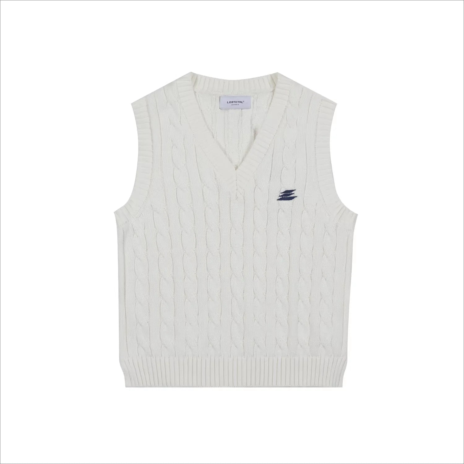 LOSTCTRL Unisex Embroidered Knit Sweater Vest - College Style