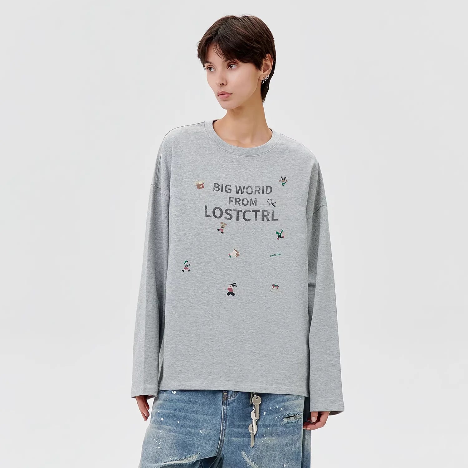 LOSTCTRL Unisex Retro Graphic Long Sleeve Cotton Knit Shirt