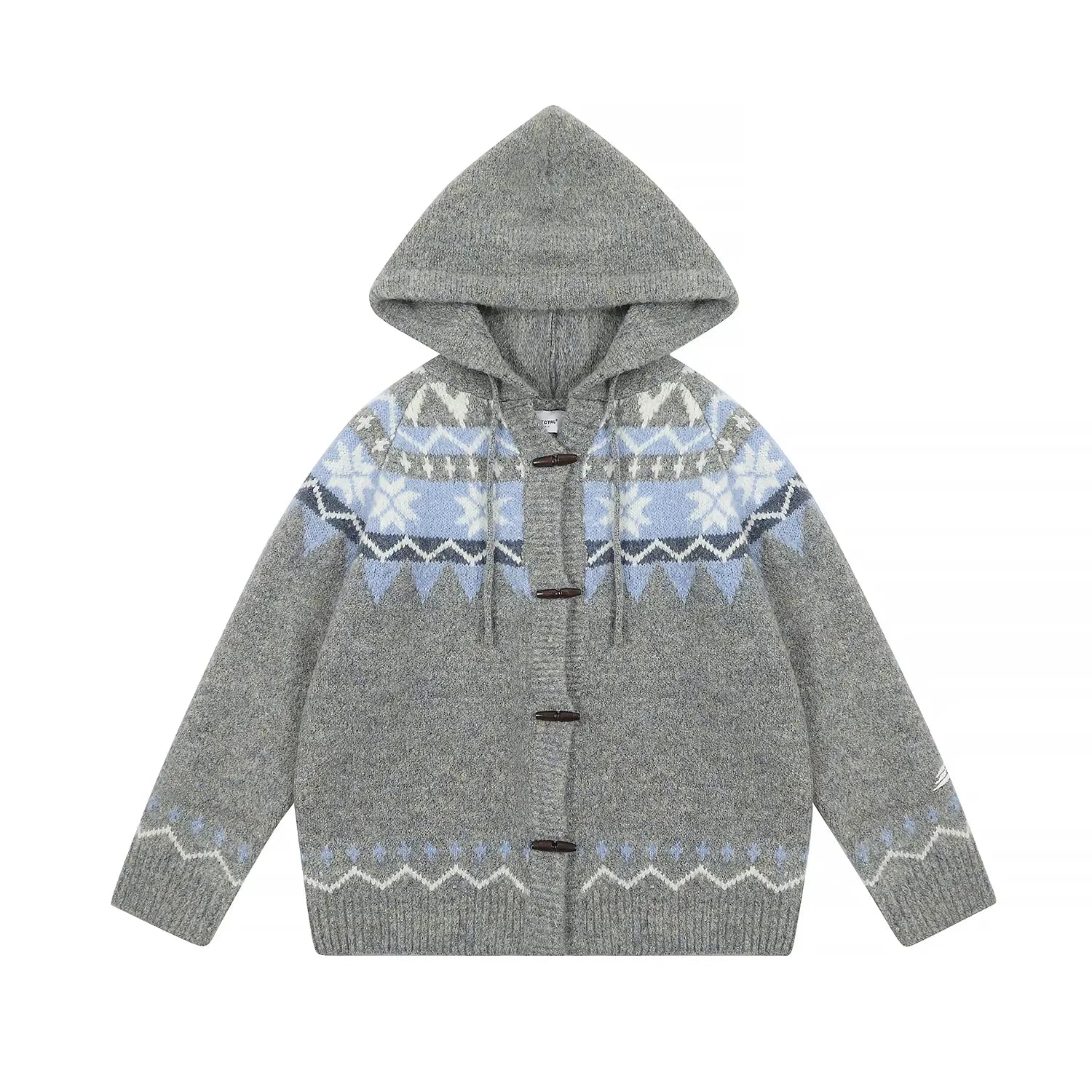LOSTCTRL Fair Isle Hooded Toggle Cardigan Sweater