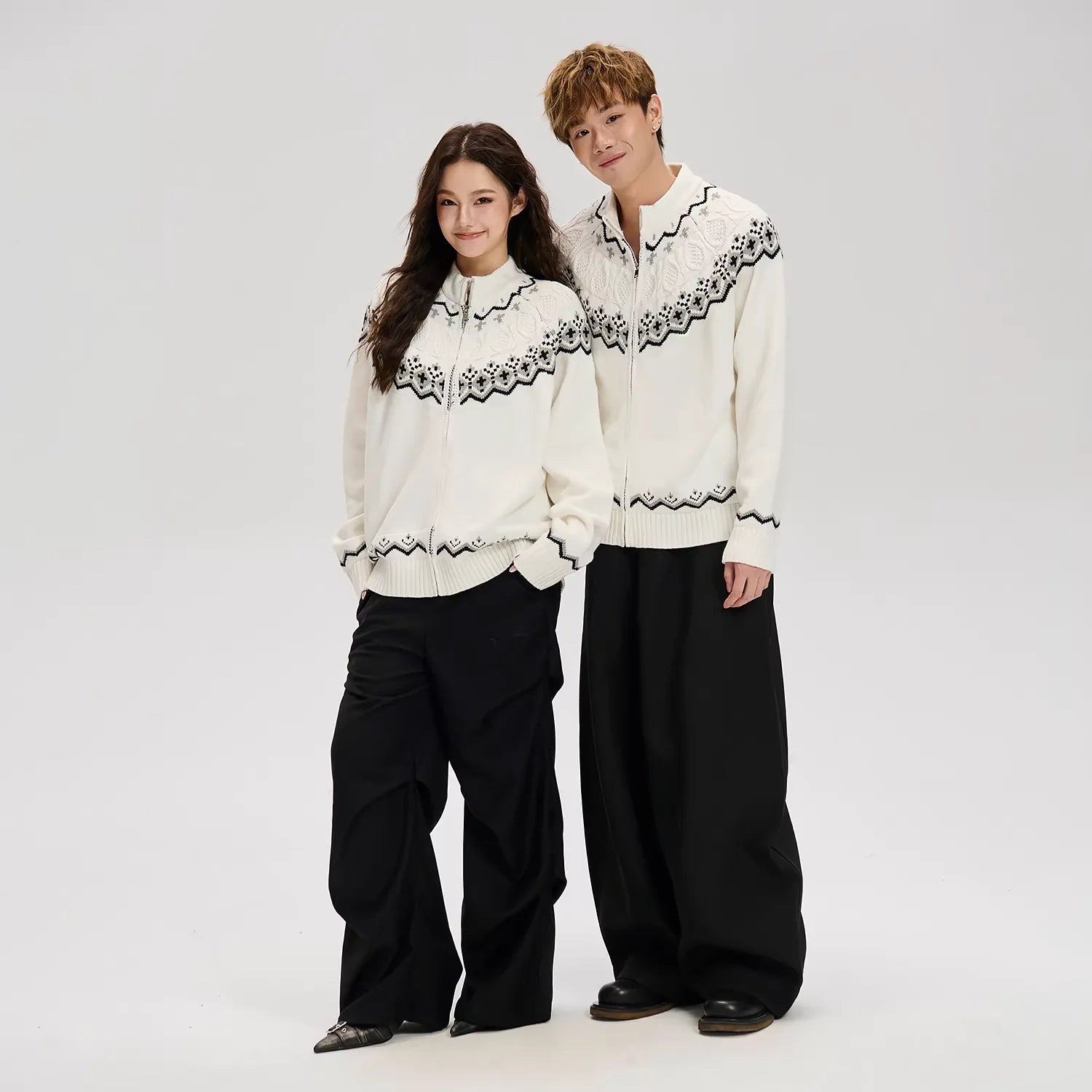 LOSTCTRL Fair Isle Zip-Up Cardigan Sweater