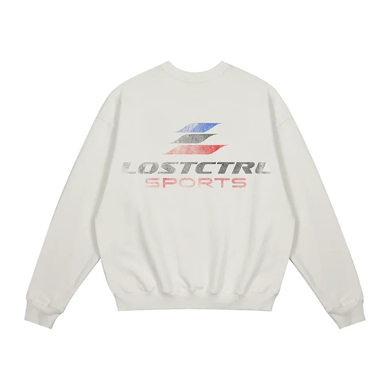 LOSTCTRL Vintage Distressed Graphic Pullover Sweatshirt