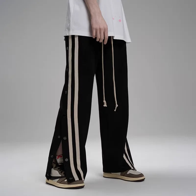 LOSTCTRL Men's Suede Side-Stripe Wide-Leg Casual Pants
