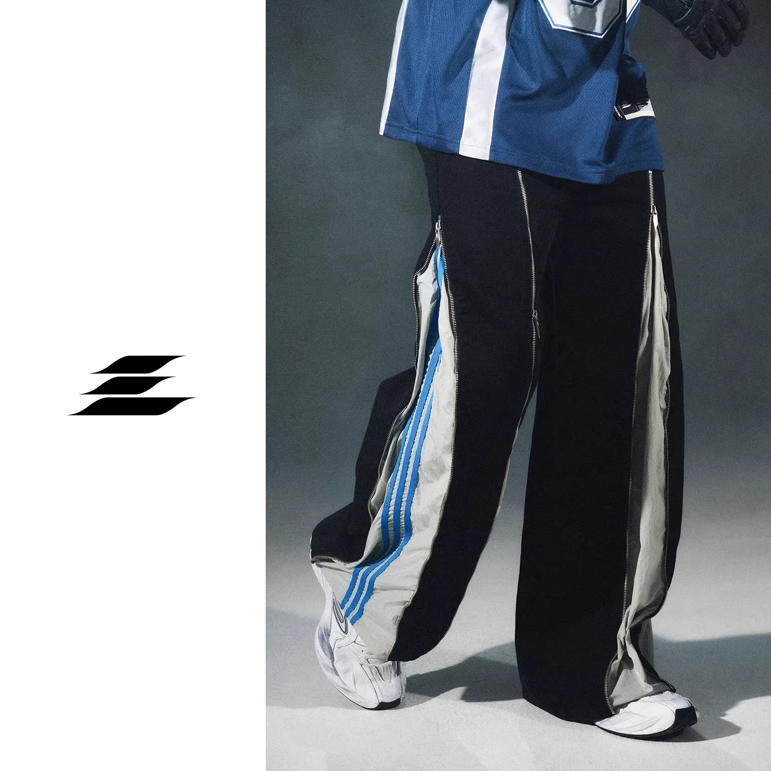 LOSTCTRL Men's Colorblock Zipper Track Pants with Deconstructed Design